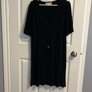 Michael Kors Black Jersey Dress Elasticized Waist Tie Detail Knee Length Large